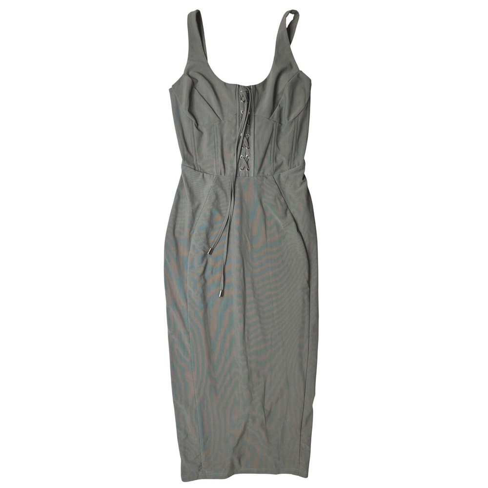 Forever 21 Womens Sage Green Corset Lace Up Bodycon Midi Dress Small Olive Tank